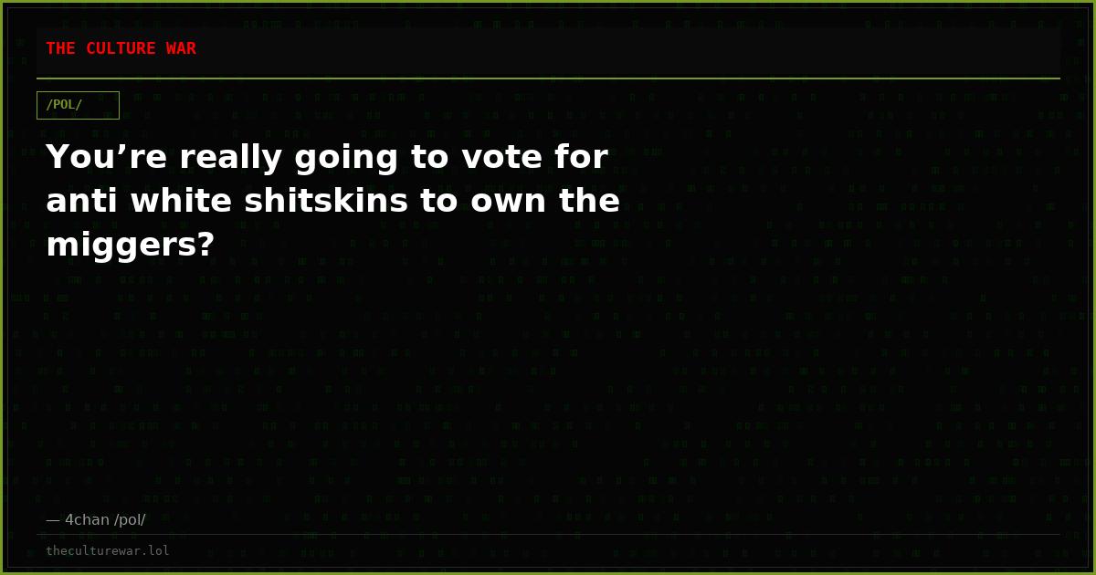 You’re really going to vote for anti white shitskins to own the miggers?