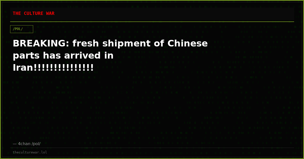 BREAKING: fresh shipment of Chinese parts has arrived in Iran!!!!!!!!!!!!!!!