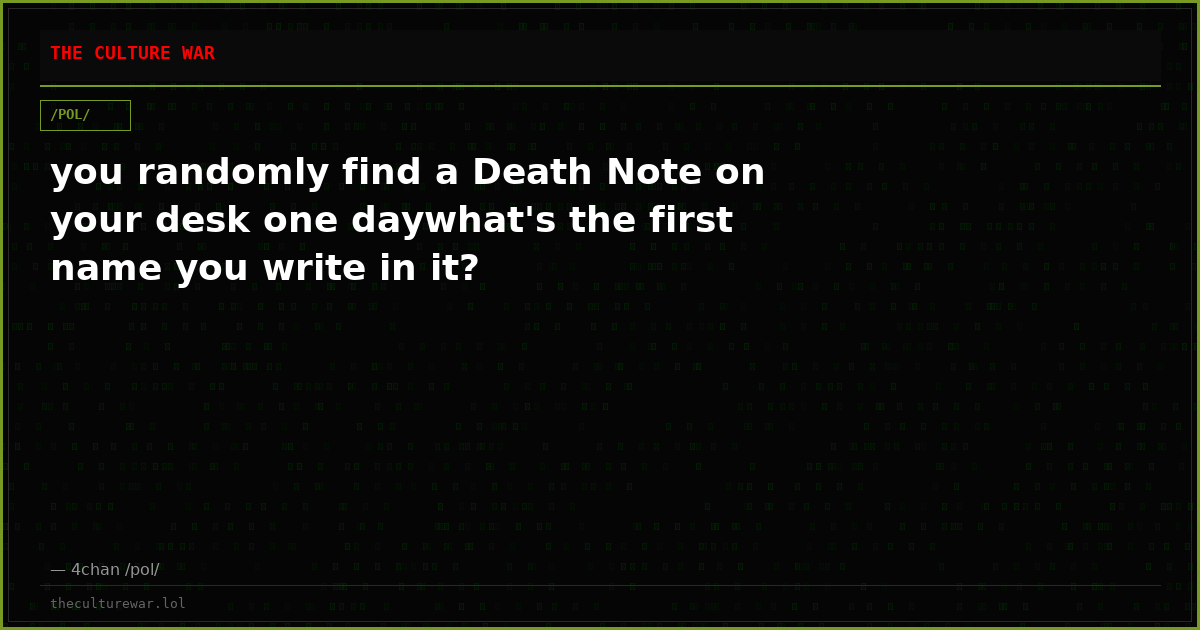 you randomly find a Death Note on your desk one daywhat's the first name you write in it?