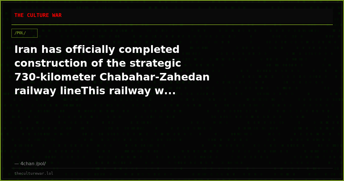 Iran has officially completed construction of the strategic 730-kilometer Chabahar-Zahedan railway lineThis railway w...