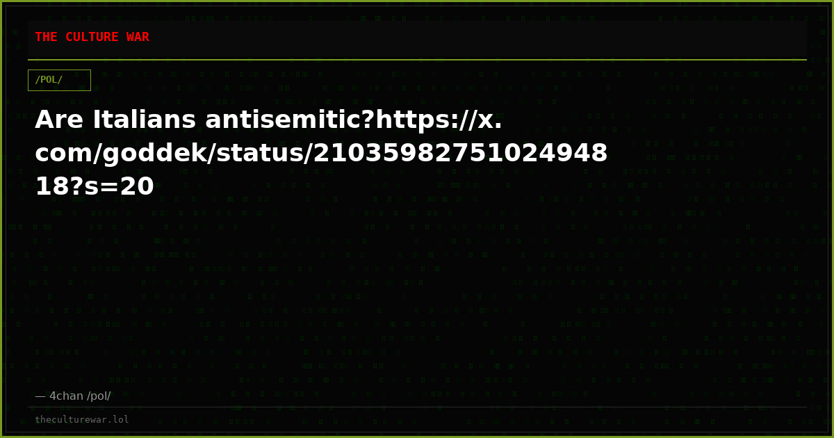Are Italians antisemitic?https://x.com/goddek/status/2103598275102494818?s=20