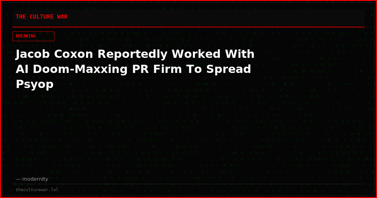 Jacob Coxon Reportedly Worked With AI Doom-Maxxing PR Firm To Spread Psyop