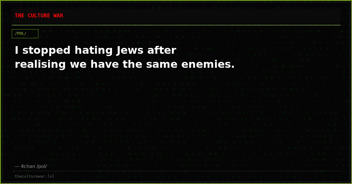 I stopped hating Jews after realising we have the same enemies.