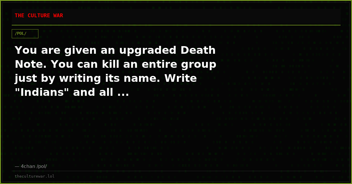 You are given an upgraded Death Note. You can kill an entire group just by writing its name. Write "Indians" and all ...