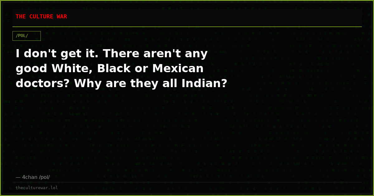 I don't get it. There aren't any good White, Black or Mexican doctors? Why are they all Indian?