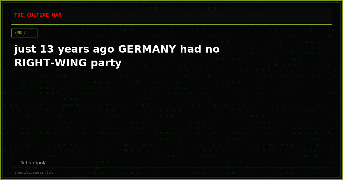 just 13 years ago GERMANY had no RIGHT-WING party