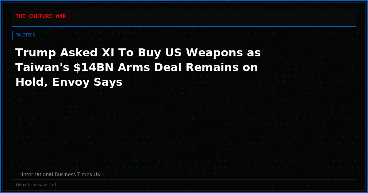 Trump Asked XI To Buy US Weapons as Taiwan's $14BN Arms Deal Remains on Hold, Envoy Says