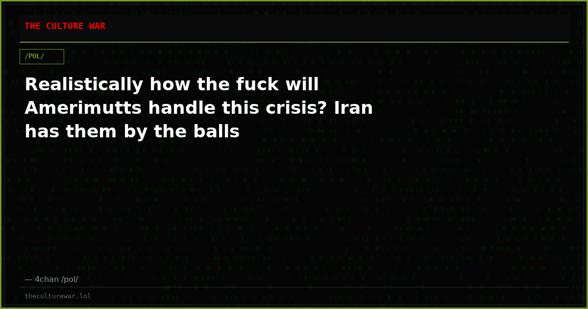 Realistically how the fuck will Amerimutts handle this crisis? Iran has them by the balls