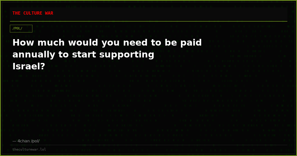 How much would you need to be paid annually to start supporting Israel?