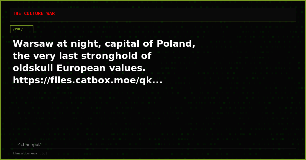 Warsaw at night, capital of Poland, the very last stronghold of oldskull European values. https://files.catbox.moe/qk...