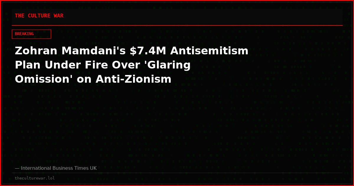 Zohran Mamdani's $7.4M Antisemitism Plan Under Fire Over 'Glaring Omission' on Anti-Zionism