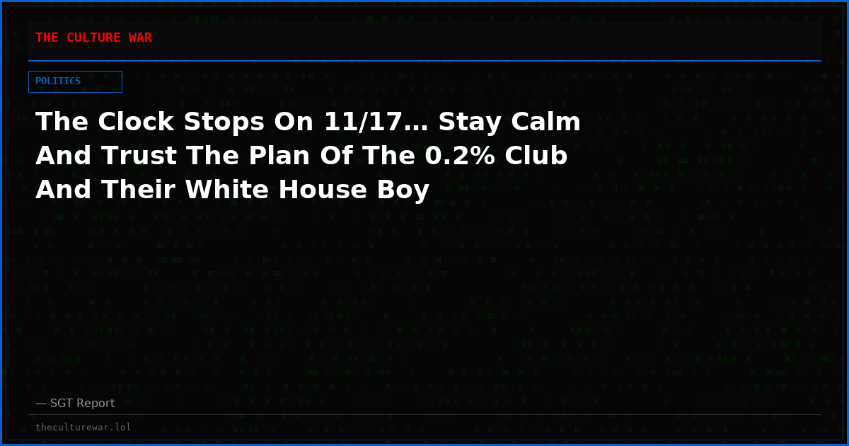 The Clock Stops On 11/17… Stay Calm And Trust The Plan Of The 0.2% Club And Their White House Boy