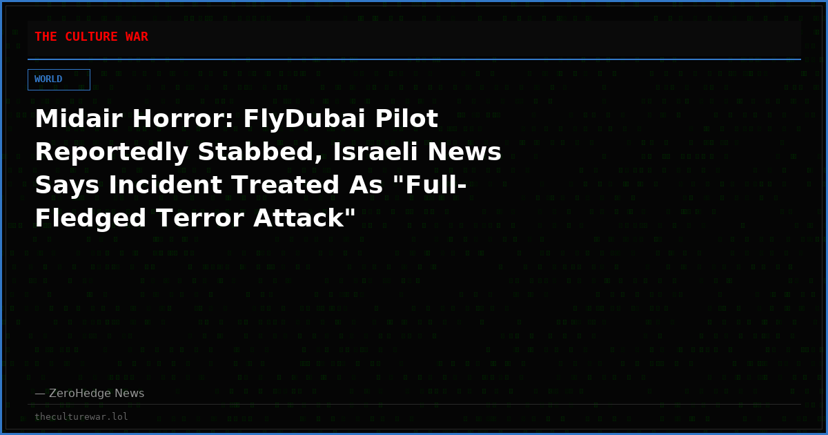 Midair Horror: FlyDubai Pilot Reportedly Stabbed, Israeli News Says Incident Treated As "Full-Fledged Terror Attack"