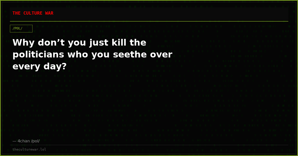 Why don’t you just kill the politicians who you seethe over every day?
