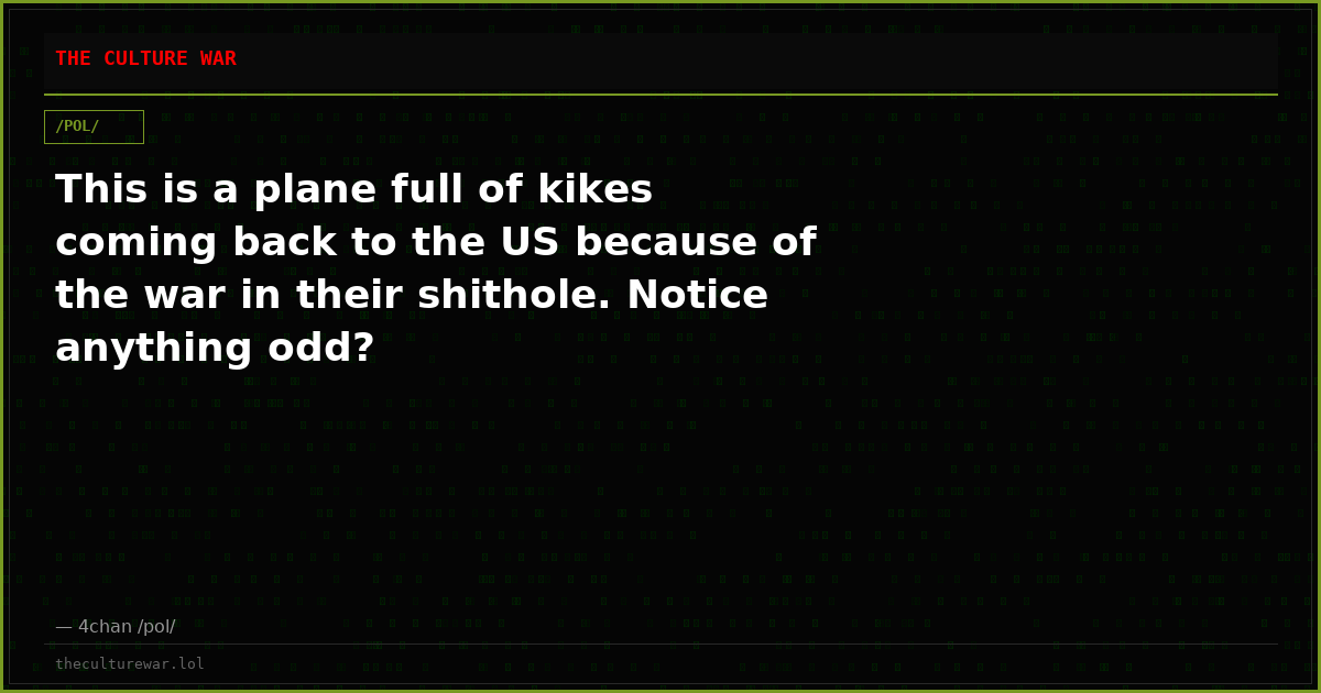 This is a plane full of kikes coming back to the US because of the war in their shithole. Notice anything odd?