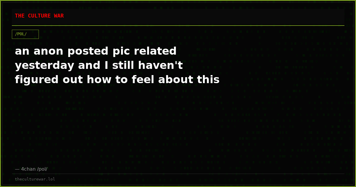 an anon posted pic related yesterday and I still haven't figured out how to feel about this