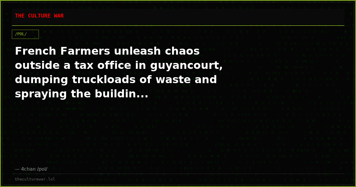 French Farmers unleash chaos outside a tax office in guyancourt, dumping truckloads of waste and spraying the buildin...