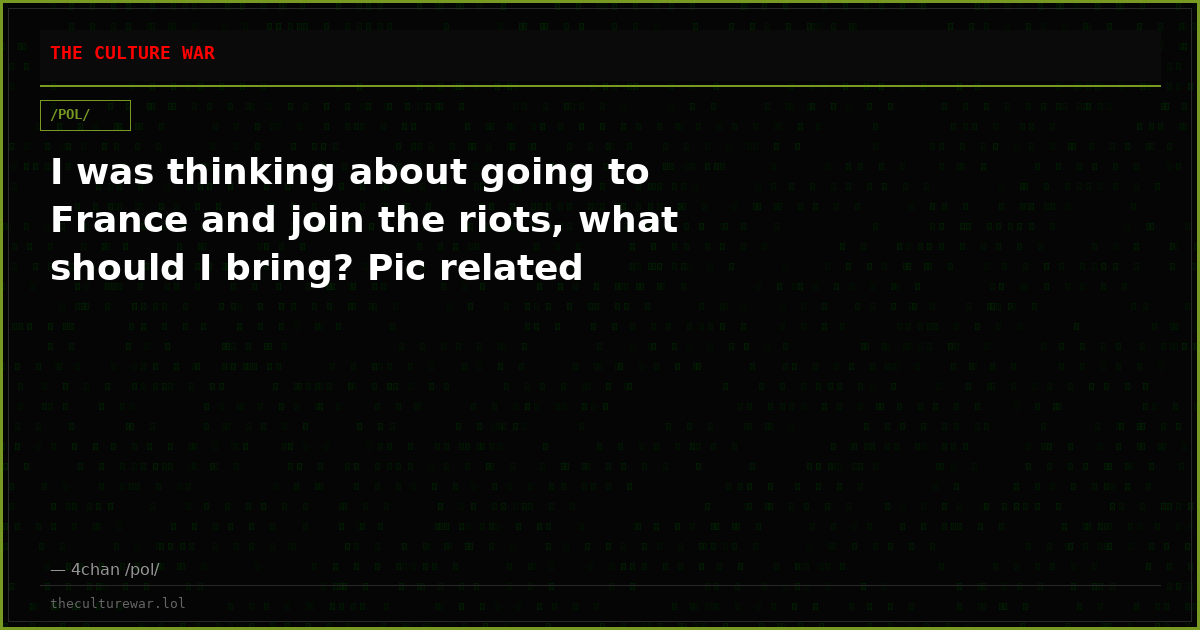 I was thinking about going to France and join the riots, what should I bring? Pic related
