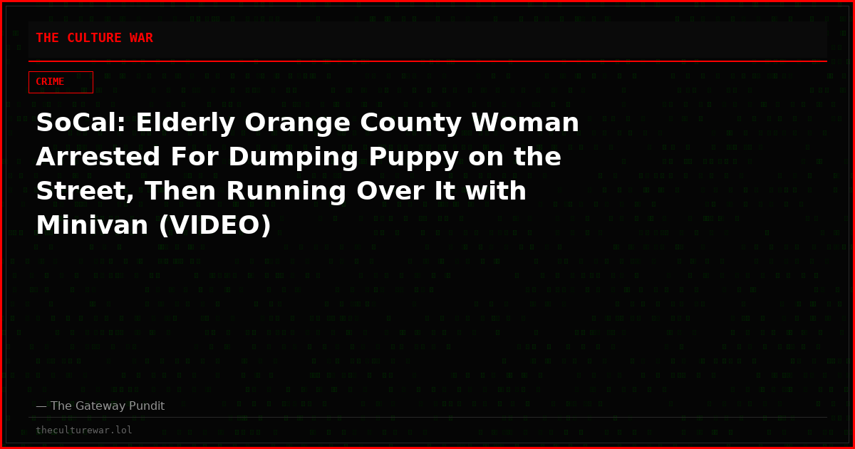 SoCal: Elderly Orange County Woman Arrested For Dumping Puppy on the Street, Then Running Over It with Minivan (VIDEO)