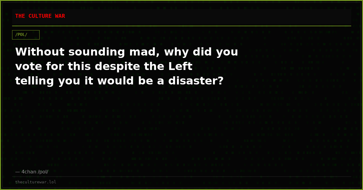 Without sounding mad, why did you vote for this despite the Left telling you it would be a disaster?