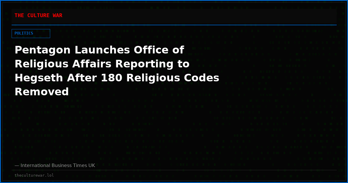 Pentagon Launches Office of Religious Affairs Reporting to Hegseth After 180 Religious Codes Removed