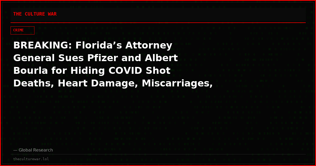 BREAKING: Florida’s Attorney General Sues Pfizer and Albert Bourla for Hiding COVID Shot Deaths, Heart Damage, Miscarriages, and Strokes