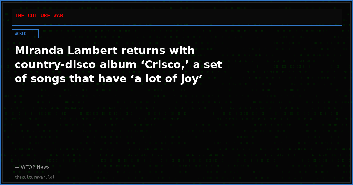 Miranda Lambert returns with country-disco album ‘Crisco,’ a set of songs that have ‘a lot of joy’