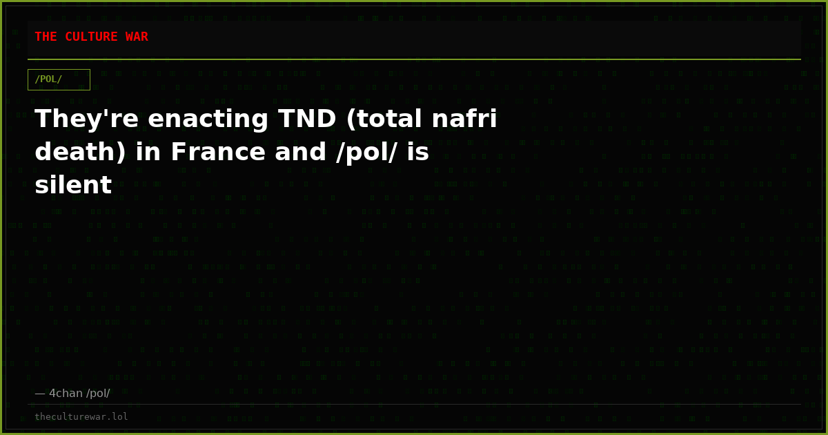 They're enacting TND (total nafri death) in France and /pol/ is silent