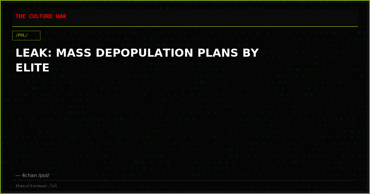 LEAK: MASS DEPOPULATION PLANS BY ELITE