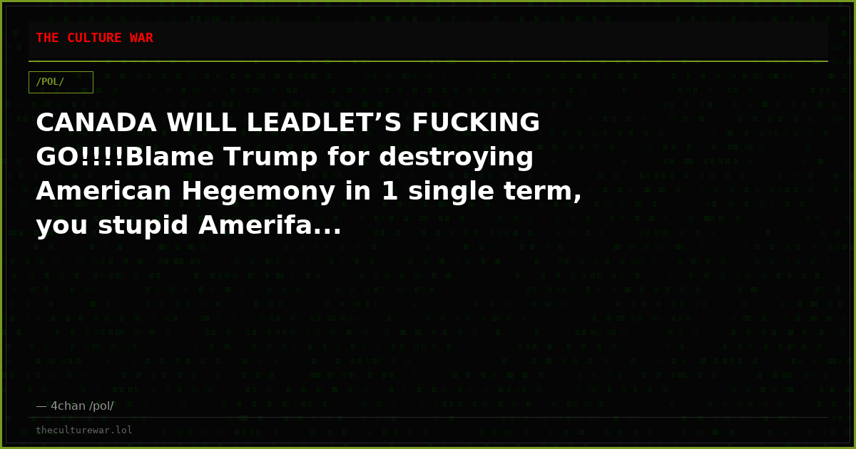 CANADA WILL LEADLET’S FUCKING GO!!!!Blame Trump for destroying American Hegemony in 1 single term, you stupid Amerifa...