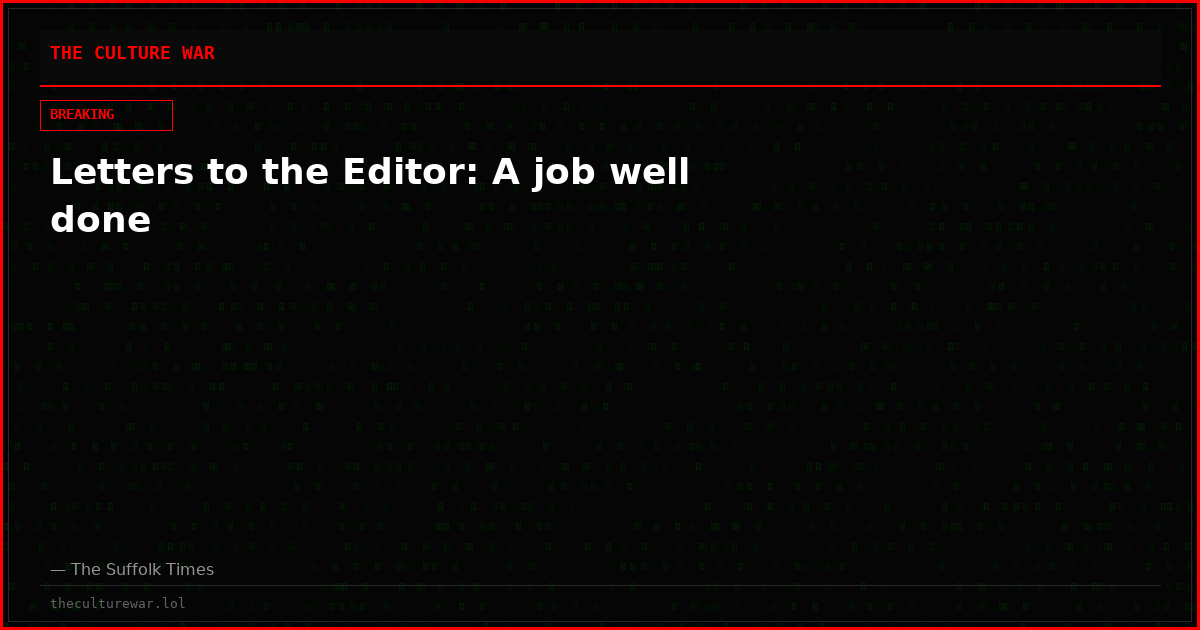 Letters to the Editor: A job well done