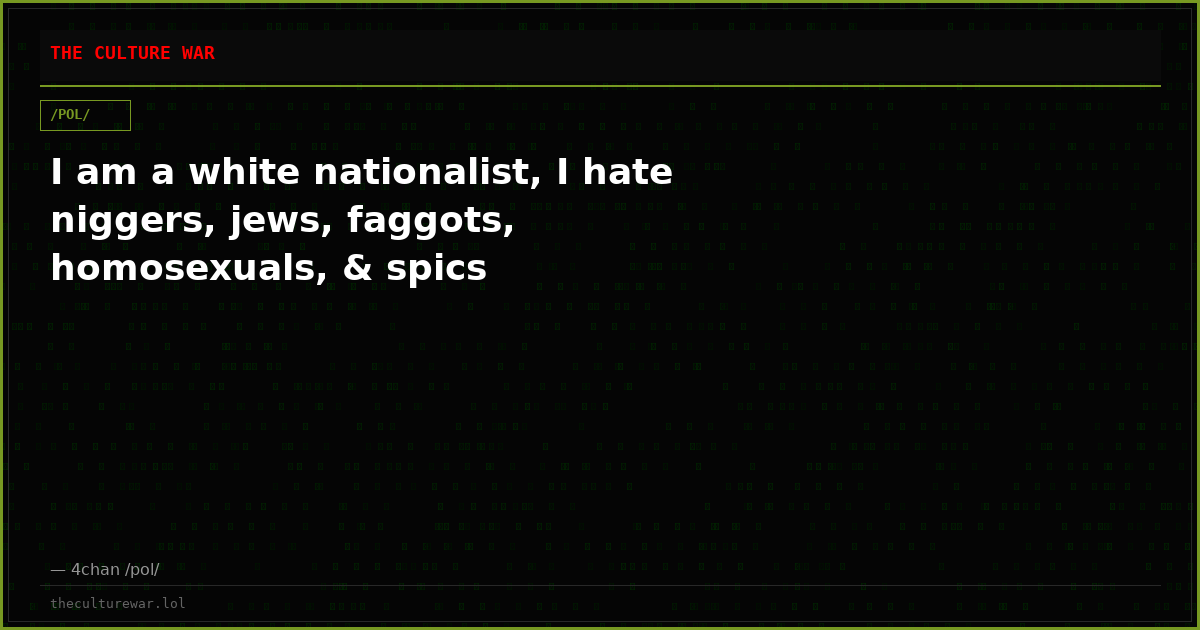 I am a white nationalist, I hate niggers, jews, faggots, homosexuals, & spics