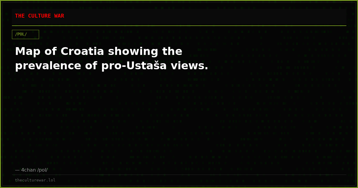 Map of Croatia showing the prevalence of pro-Ustaša views.