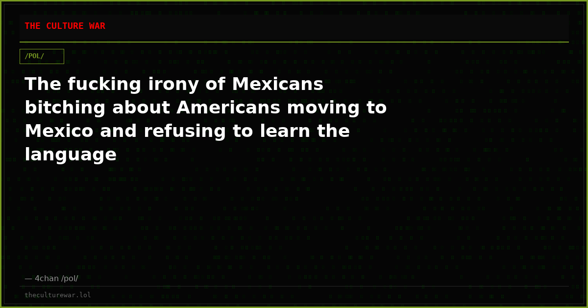 The fucking irony of Mexicans bitching about Americans moving to Mexico and refusing to learn the language