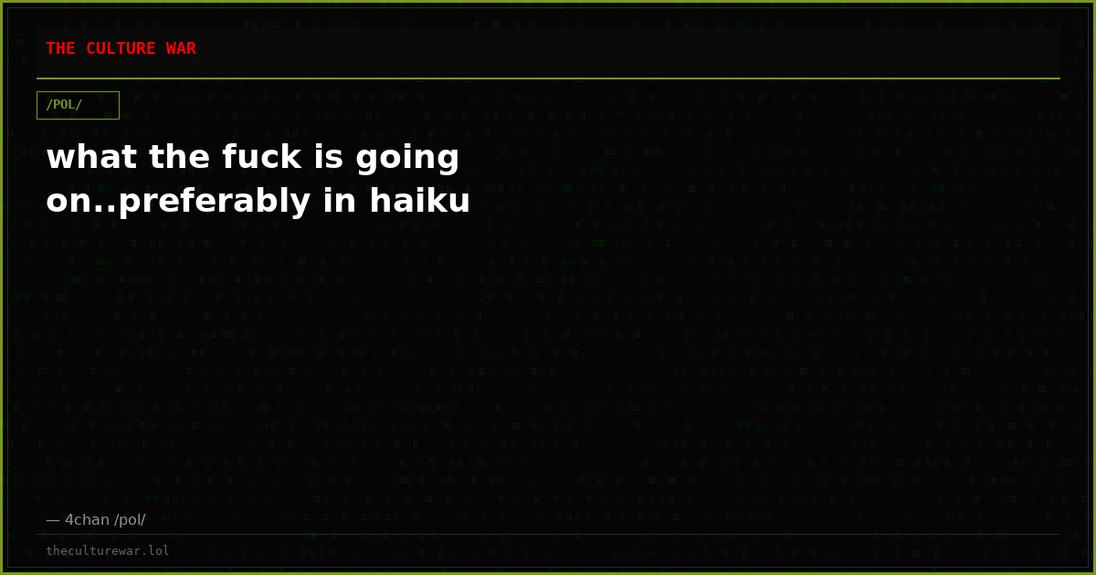 what the fuck is going on..preferably in haiku
