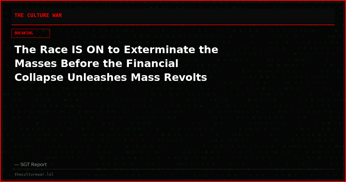 The Race IS ON to Exterminate the Masses Before the Financial Collapse Unleashes Mass Revolts