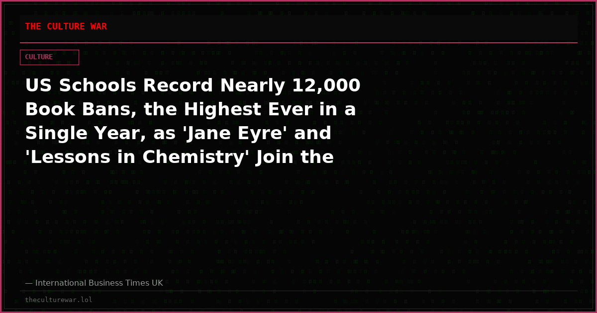 US Schools Record Nearly 12,000 Book Bans, the Highest Ever in a Single Year, as 'Jane Eyre' and 'Lessons in Chemistry' Join the List