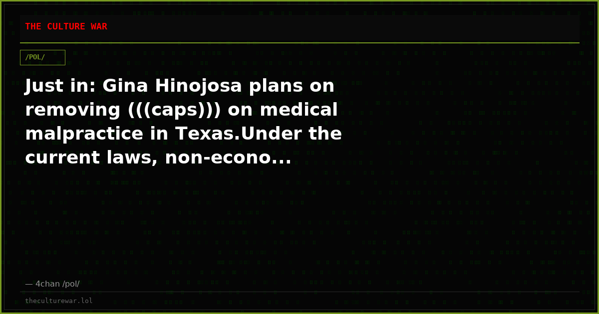 Just in: Gina Hinojosa plans on removing (((caps))) on medical malpractice in Texas.Under the current laws, non-econo...