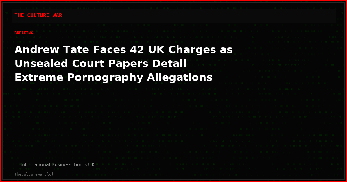 Andrew Tate Faces 42 UK Charges as Unsealed Court Papers Detail Extreme Pornography Allegations