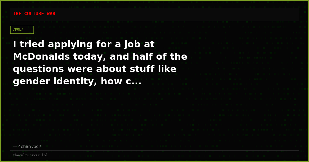 I tried applying for a job at McDonalds today, and half of the questions were about stuff like gender identity, how c...