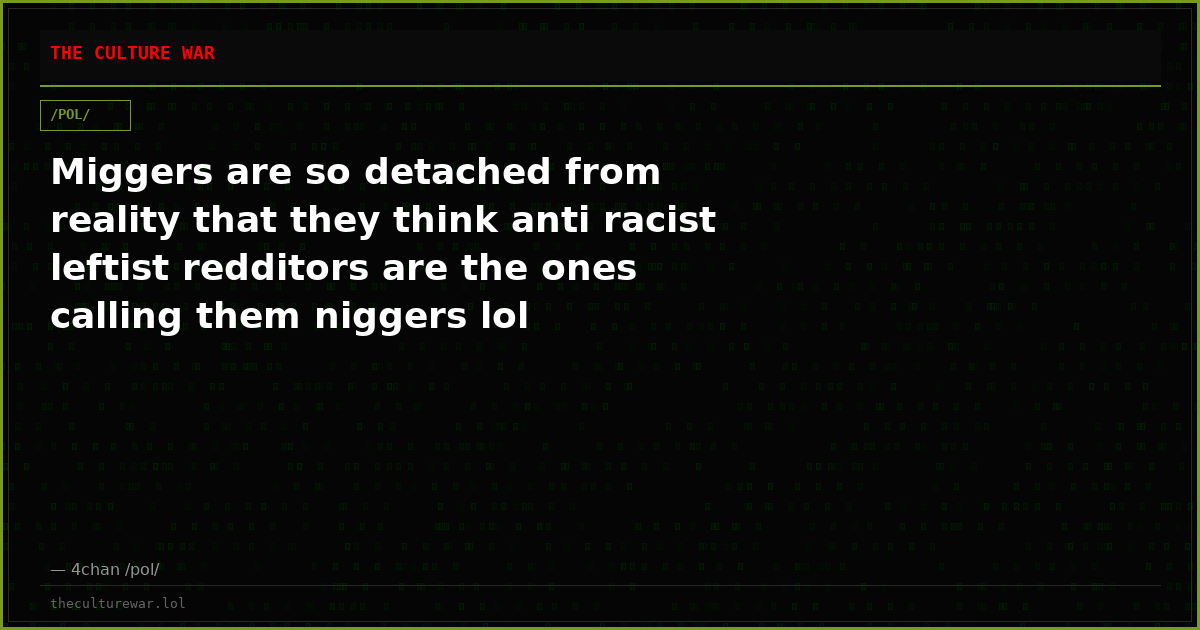 Miggers are so detached from reality that they think anti racist leftist redditors are the ones calling them niggers lol