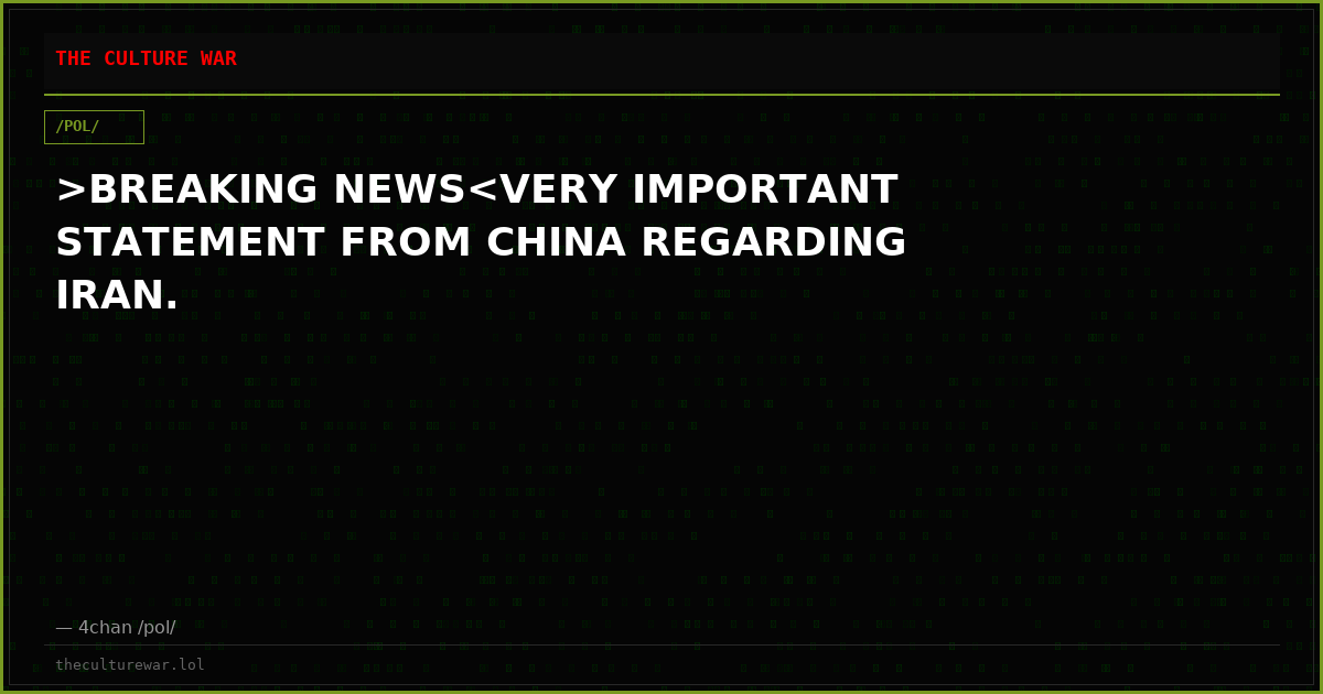 >BREAKING NEWS<VERY IMPORTANT STATEMENT FROM CHINA REGARDING IRAN.