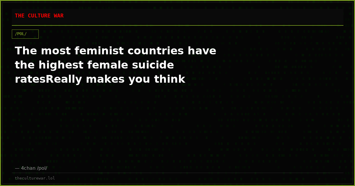 The most feminist countries have the highest female suicide ratesReally makes you think