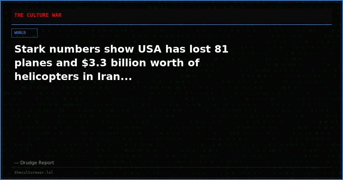 Stark numbers show USA has lost 81 planes and $3.3 billion worth of helicopters in Iran...