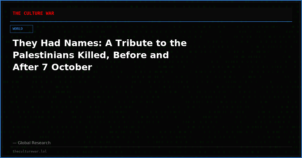 They Had Names: A Tribute to the Palestinians Killed, Before and After 7 October