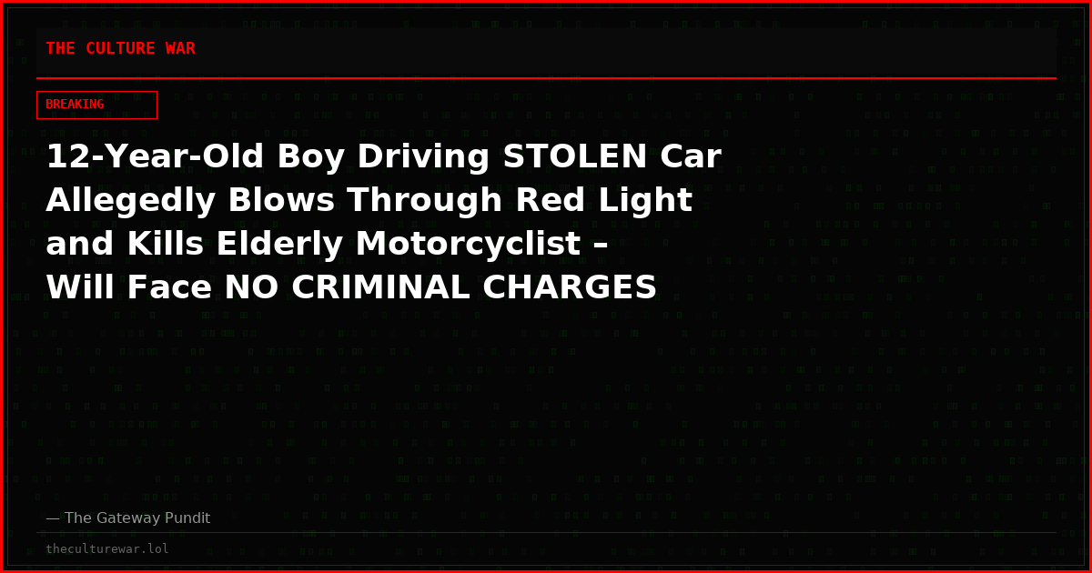 12-Year-Old Boy Driving STOLEN Car Allegedly Blows Through Red Light and Kills Elderly Motorcyclist – Will Face NO CRIMINAL CHARGES