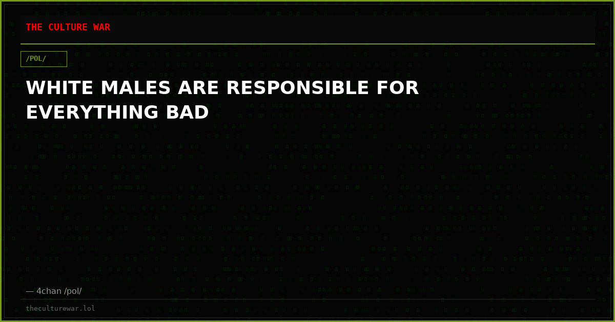 WHITE MALES ARE RESPONSIBLE FOR EVERYTHING BAD