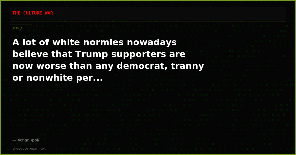 A lot of white normies nowadays believe that Trump supporters are now worse than any democrat, tranny or nonwhite per...
