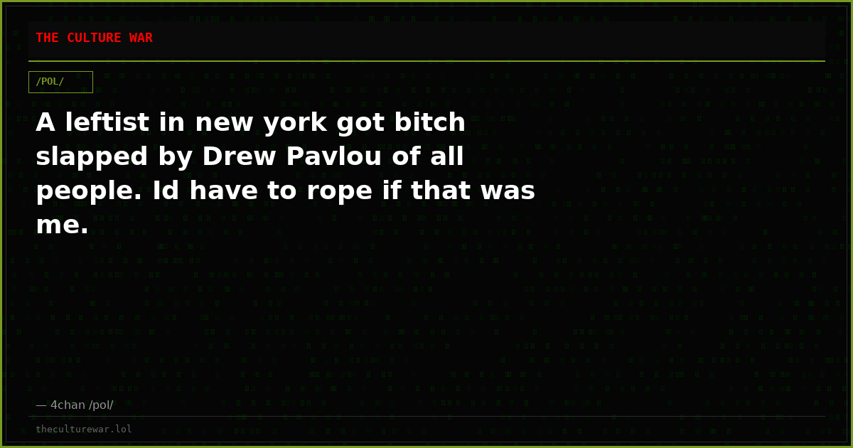 A leftist in new york got bitch slapped by Drew Pavlou of all people. Id have to rope if that was me.
