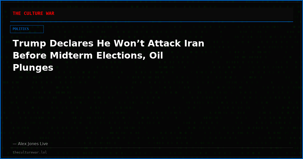 Trump Declares He Won’t Attack Iran Before Midterm Elections, Oil Plunges